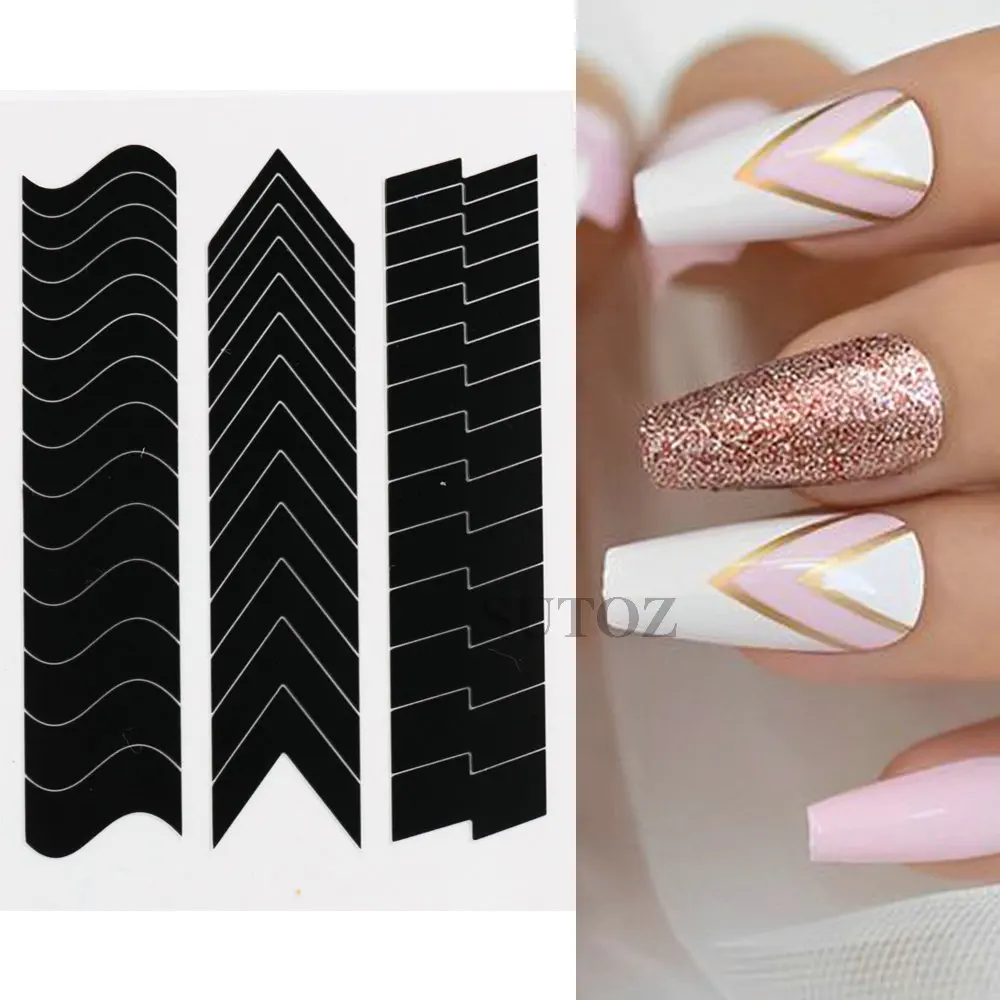 6Pcs/Set French Manicure Strip Nail Stickers Stencil Finger Tip Guide Sticker Smile Line Guide Strips DIY Nail Art Tools NTFST