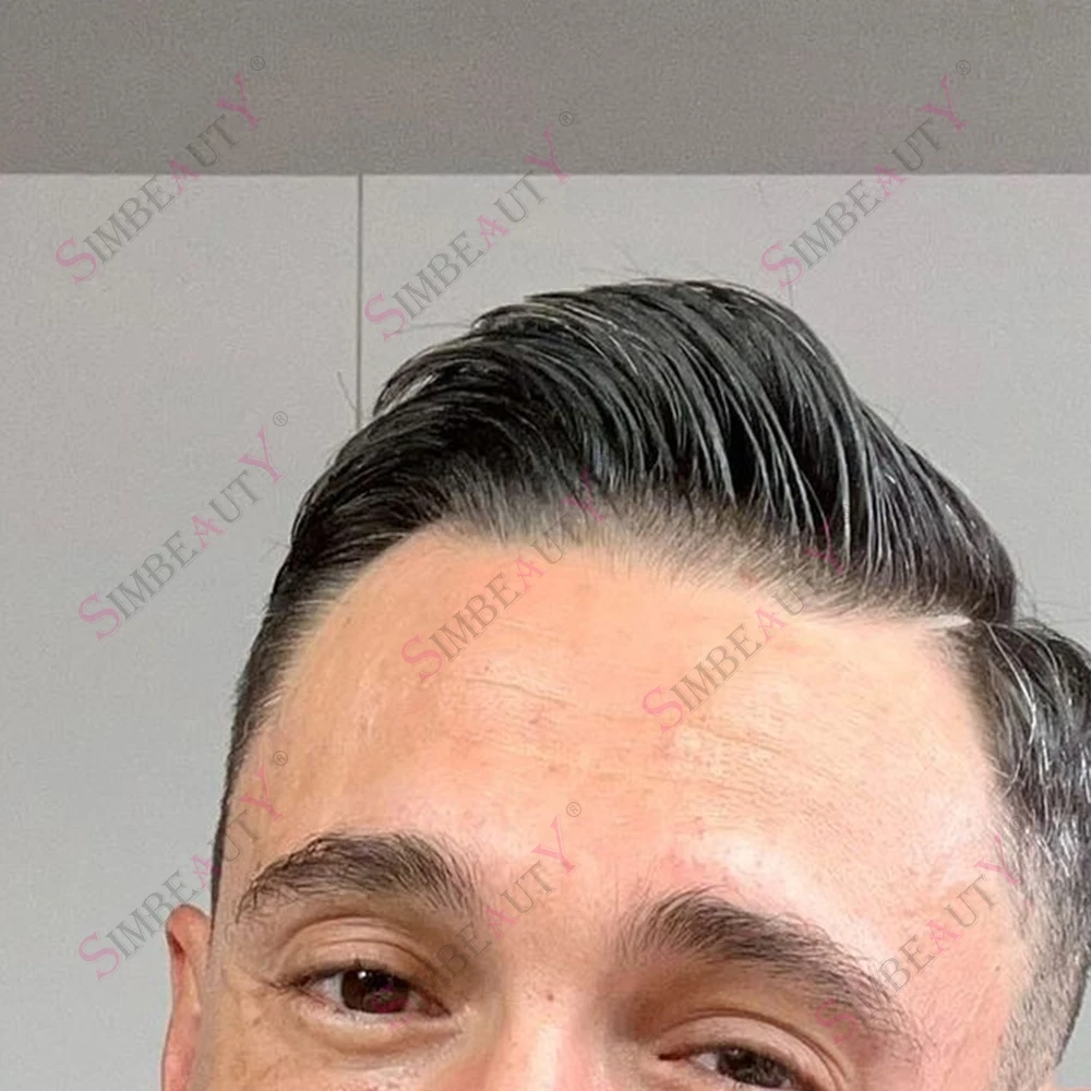 

Натуральная линия волос 1b10 # 1 # 2, серый, черный, коричневый, блондин, супер прочный, тонкая кожа, мужской парик, человеческие волосы, микрокожа, капиллярная простая установка