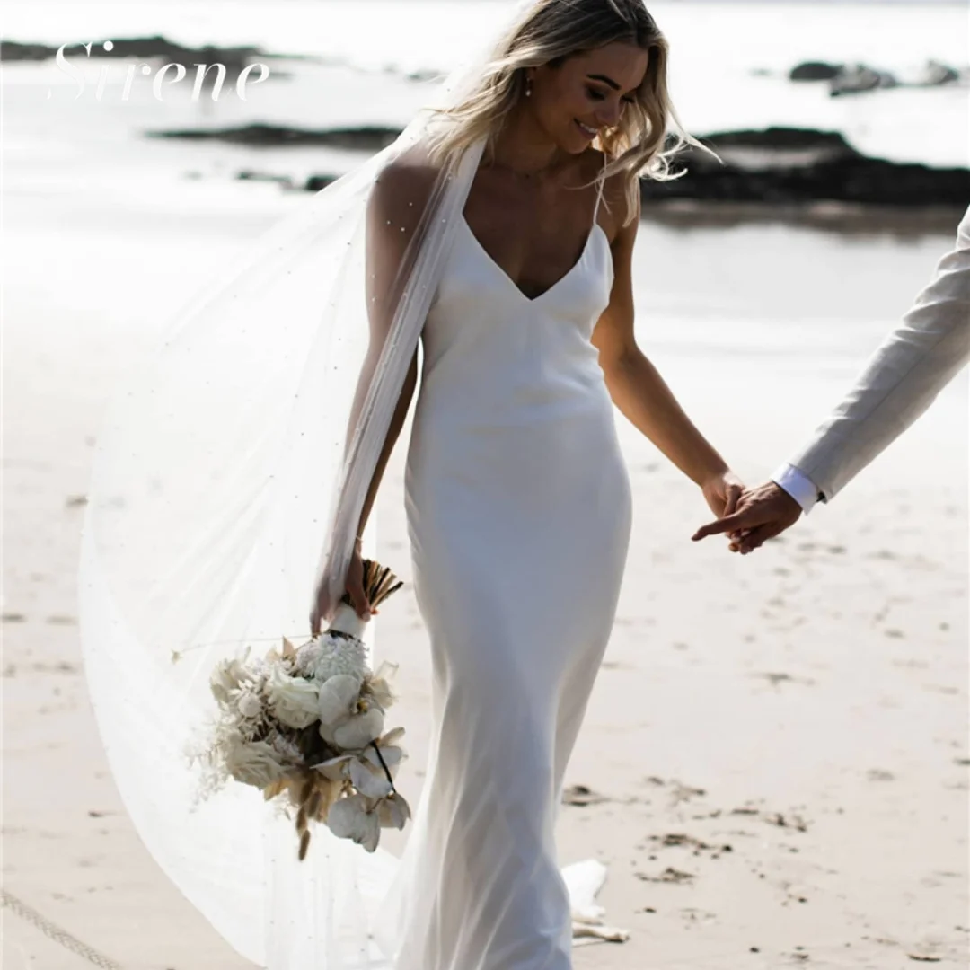 Simple Elegant Wedding Dress For Woman 2024 V-Neck Spaghetti Straps A-Line Beach Bridal Gown Maid-Calf robe de mariée custom