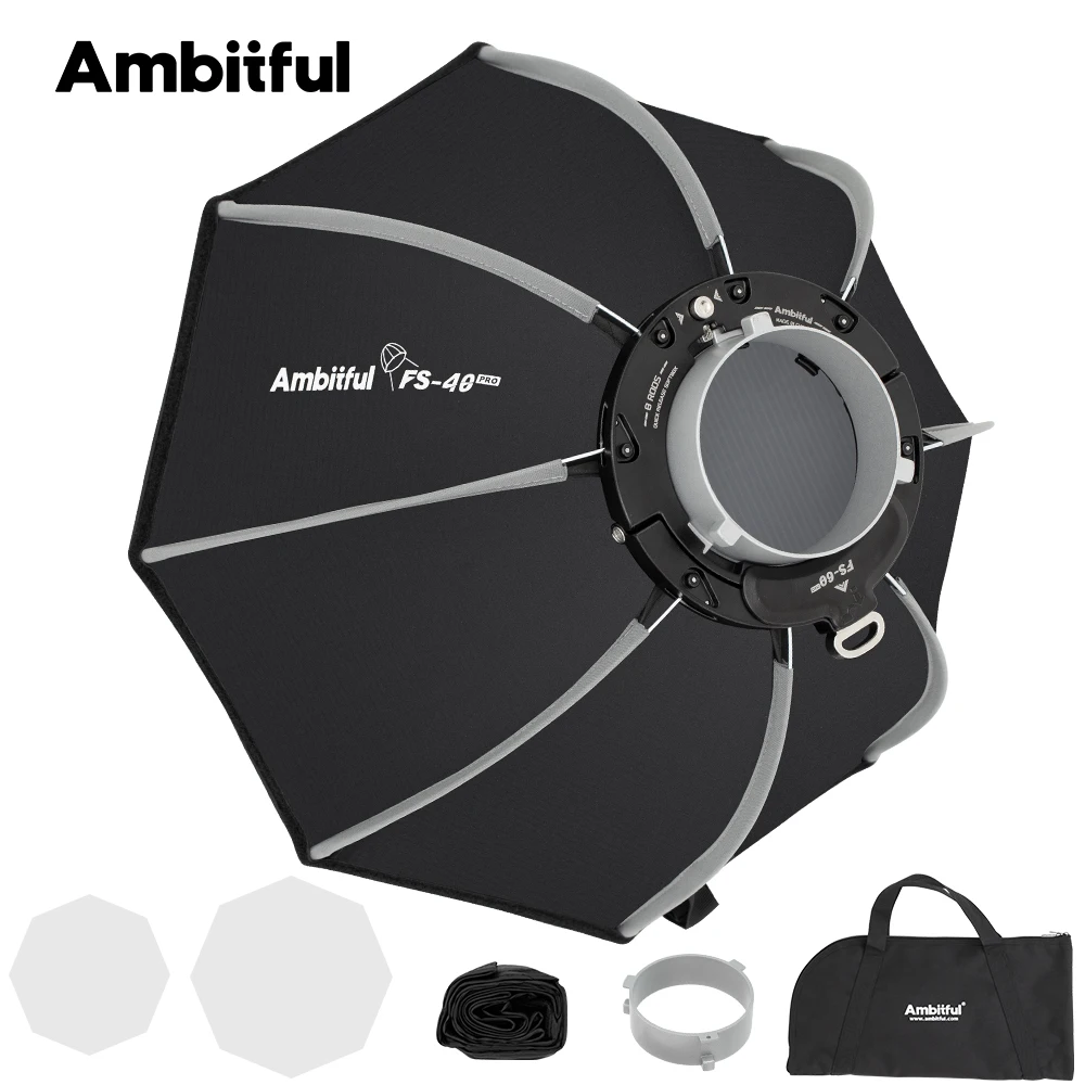 Ambitful FS40Pro FS60PRO Series 40cm /60cm Bowens Mount Softbox Quick-Release Matt Box Studio LED COB Light Octagonal Light Box