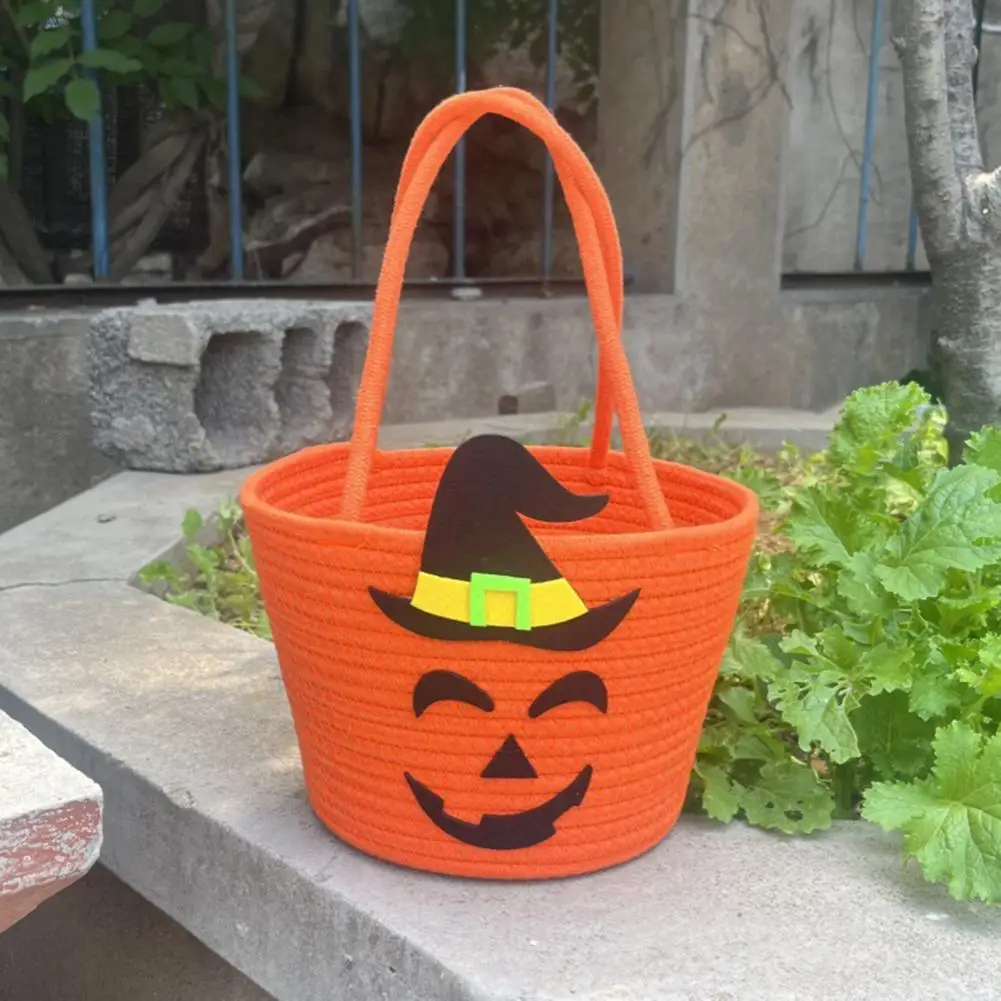 Cesta de dulces de Halloween para niños, cesta de almacenamiento de bolsas de dulces de Halloween con asa, Cubo de calabaza no tejido