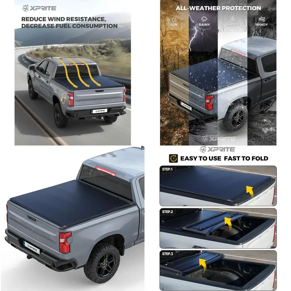 

Soft Tri-fold Truck Bed Tonneau Cover Compatible with 2007-2026 Chevy Chevrolet Silverado/GMC Sierra 1500 5.8FT Bed (69.3")