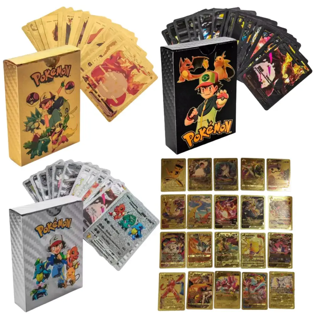 55 cartes Pokémon Vmax GX en feuille d'or, boîte flash, jeu interactif de fête, jeu amusant anglais et espagnol, collection de cartes de combat! *&