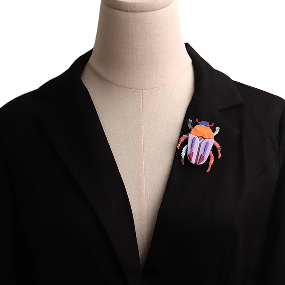 Einzigartige bunte große Käfer-Acryl-Broschen für Frauen, lustige Cartoon-Insekten-Tier-Anstecknadeln, Schmuck, Kleidungszubehör, Geschenk – Detail 5
