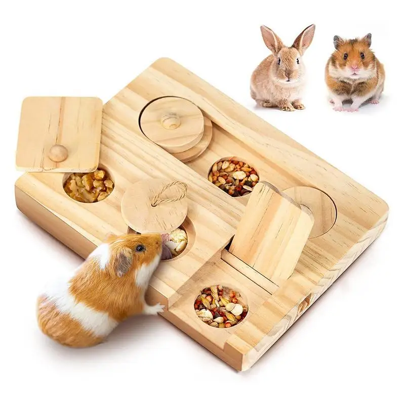 

2024 Wooden Enrichment Foraging Toy Chew Toy Funny Puzzle Game Feeding Toys For Bunny Hamster Chinchilla Small Pet Rabbit Supply