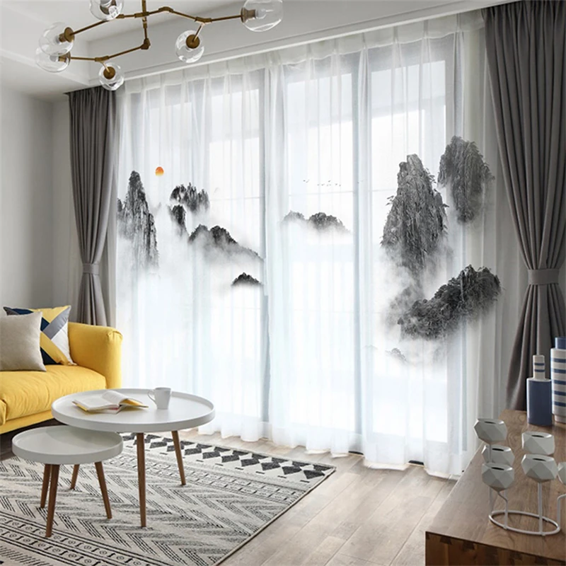 

Custom Chiffon Sheer Curtain Window Drape for Bedroom Living Room Mountain Hills Top in Cloud Sunrise Landscape