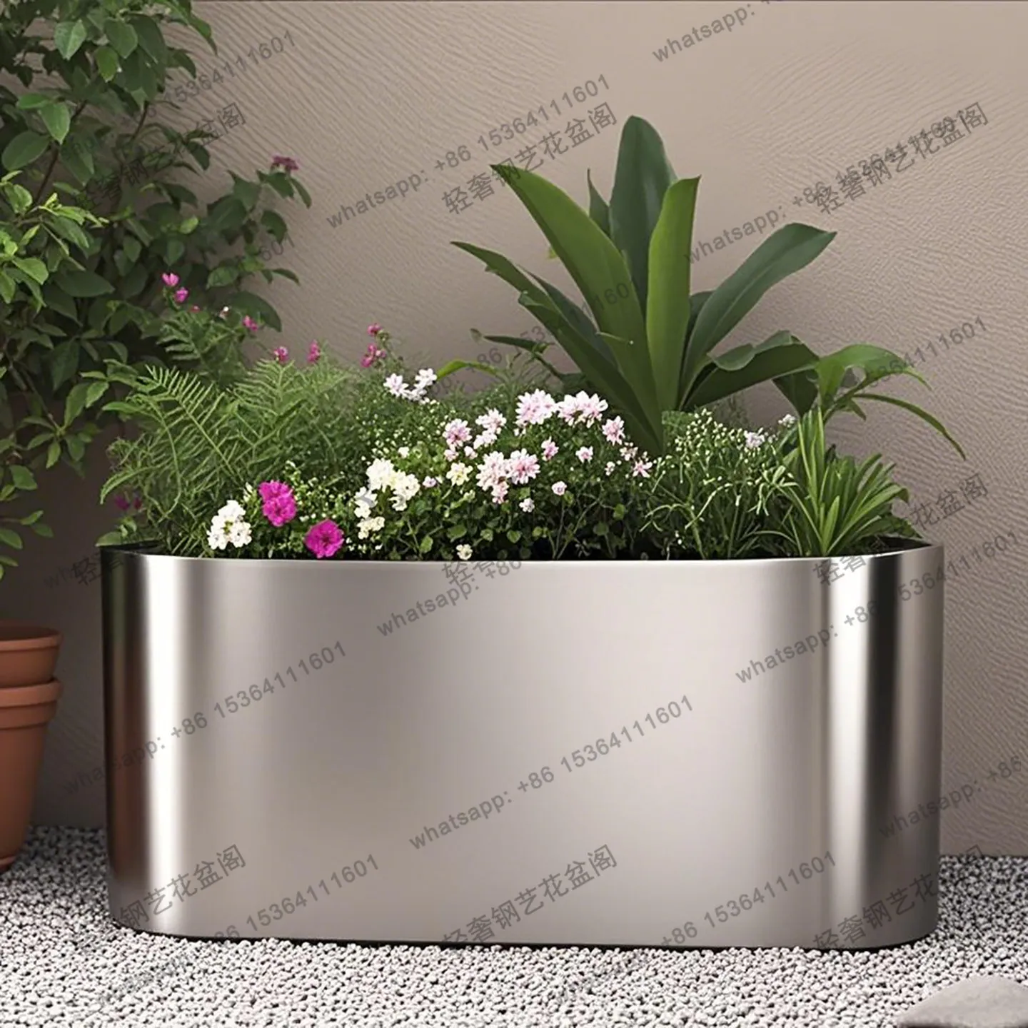 

Stainless steel flower box outdoor combination shopping mall courtyard custom square oval flower groove