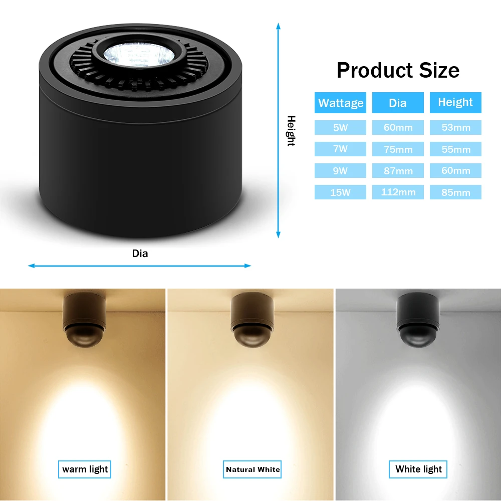 LED COB Spots Directional Adjustable Ceiling Light Surface Mounted Downlight  Spotlight for Hallway Display Kitchen Living Room