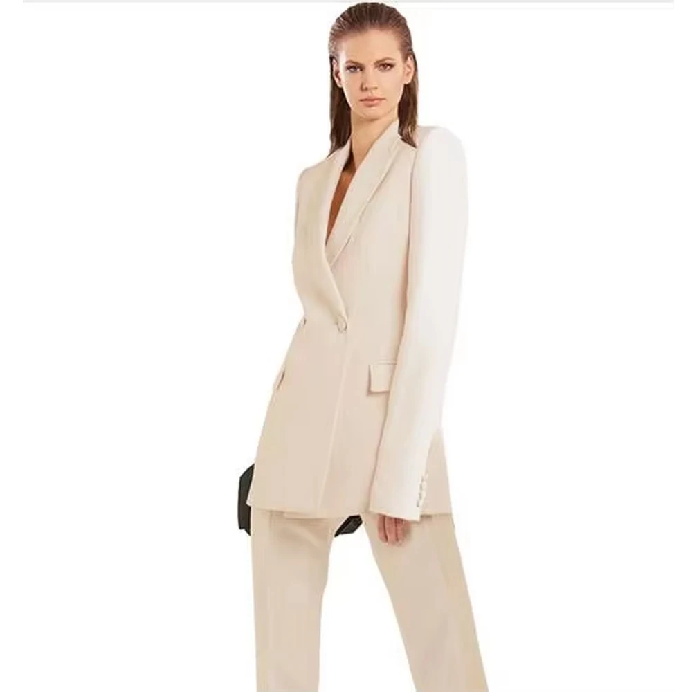 

Tesco Customized Women's Suit Notch Lapel Double Breasted Blazer and Pants Set Beige Women Suit Jacket with Trousers