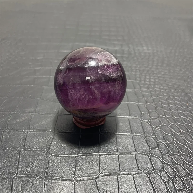 

5.7cm Natural Purple Fluorite Quartz Crystal Sphere Ball Healing+Stand