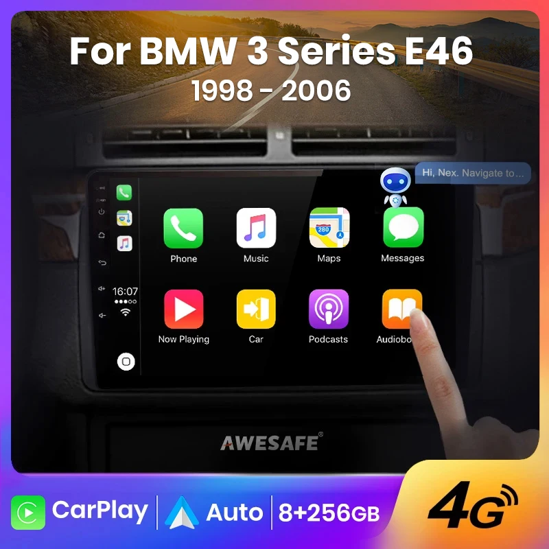 AWESAFE Wireless CarPlay Android Auto Radio for BMW E46 M3 318 320 325 330 335 1998-2006Car Multimedia Player GPS 2din autoradio