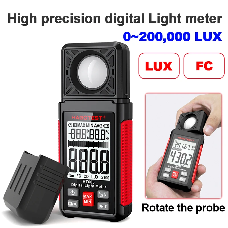 HT603 Digital Lux Meter 0~200,000lux LCD Lux / FC Measurement Portable Light Meter for Grow Plants/Photography/Indoor/Garden
