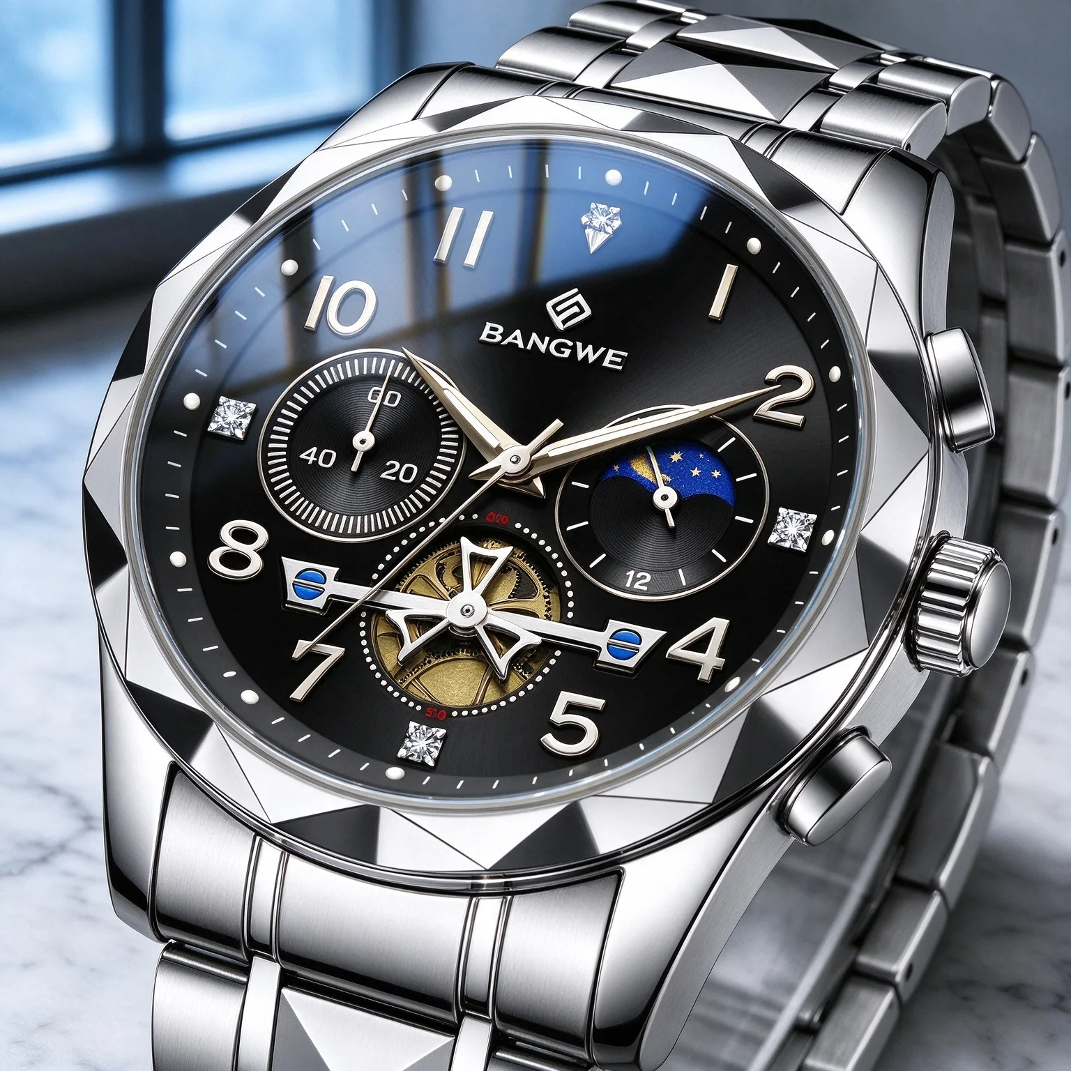 Bangwei Luxury Man Wristwatch Chronograph Waterproof Luminous Men Watch Stainless Steel High Quality Sport Men's Quartz Watches