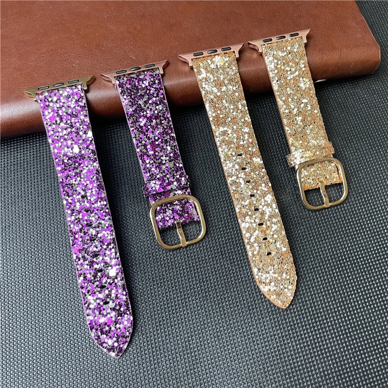 Luxury Woman Leather Strap for Apple Watch band 49mm 44mm 45mm 42mm 41mm 38mm 40mm Blingbling Bracelet iwatch 9 8 7 6 5 se ultra