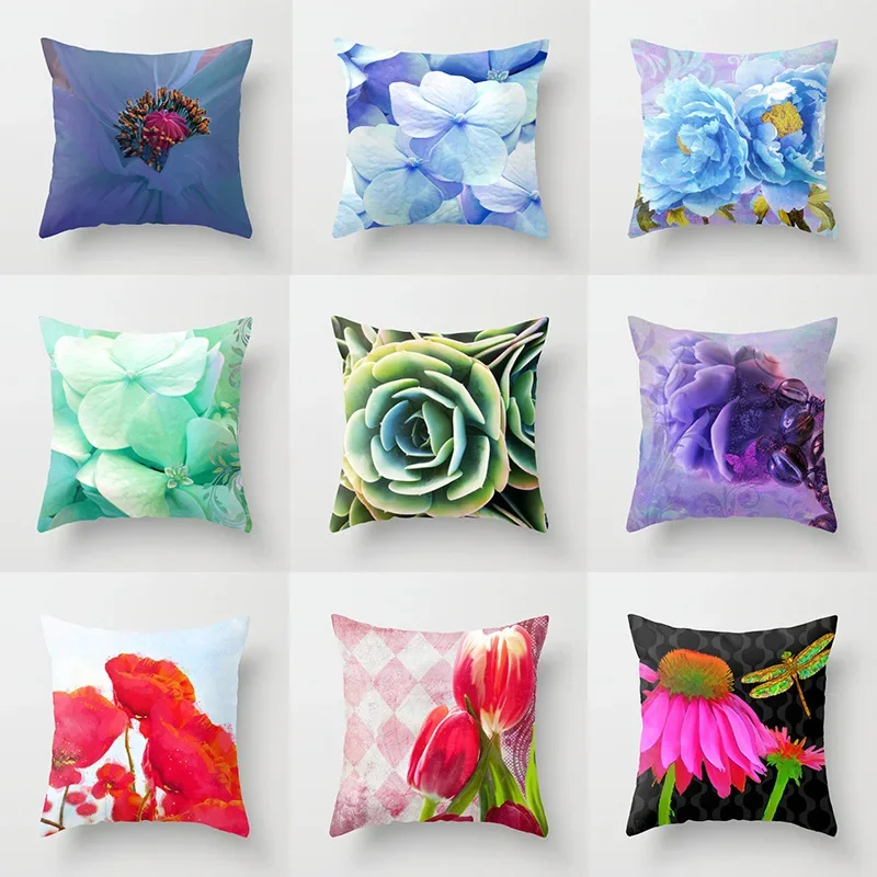 2025 NEW American Country Style Floral Print Cushion Covers Blue Red Rose Flower Pillowcase Modern Fashion Sofa Throw Pillows