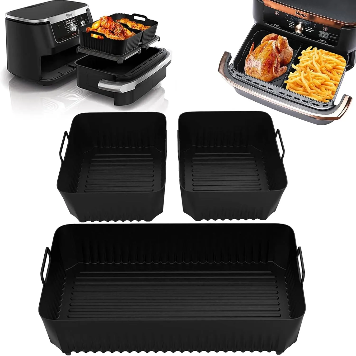 Large Silicone Air Fryer Liners for Ninja Flex Drawer Air Fryer Accessories AF500UK 10.4L with 5.2L Set