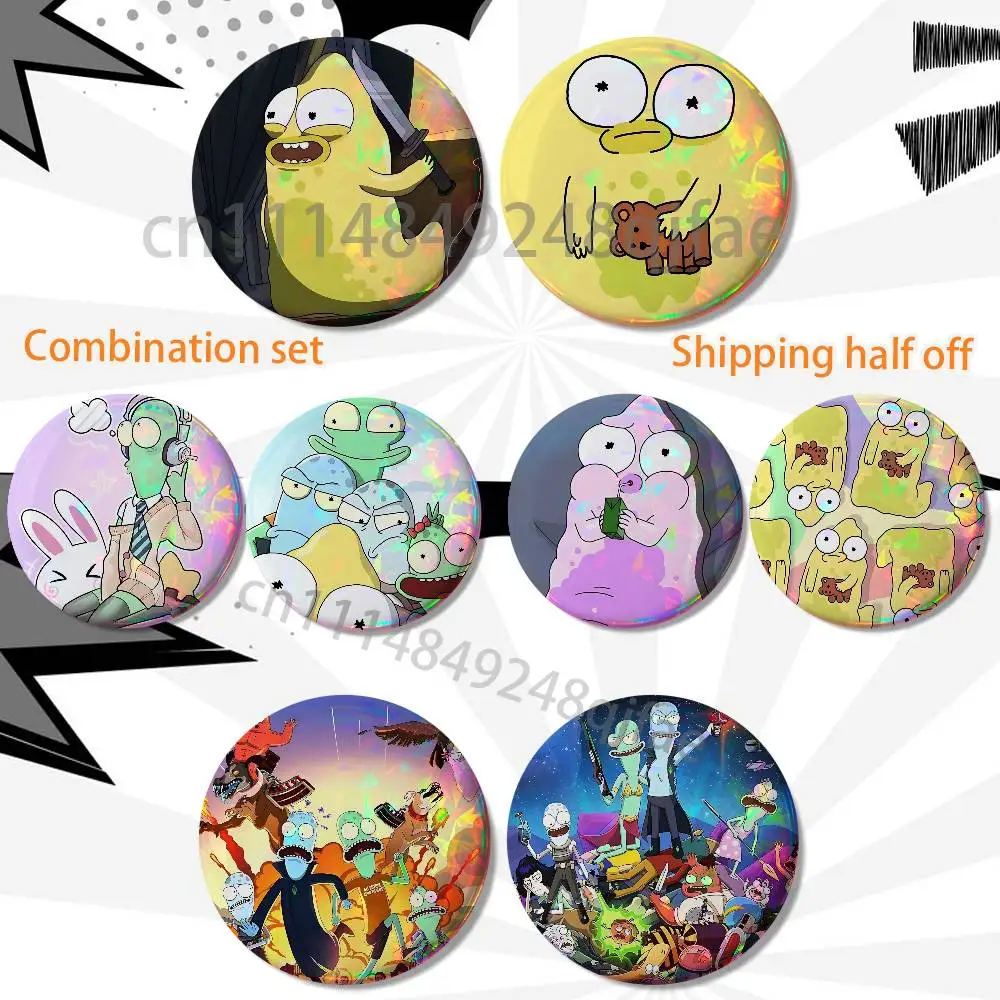 Appearing cute and harmless Solar Opposites 2 piece set Badges On Backpack Jacket Cartoon Round Brooches Acrylic Button Pins