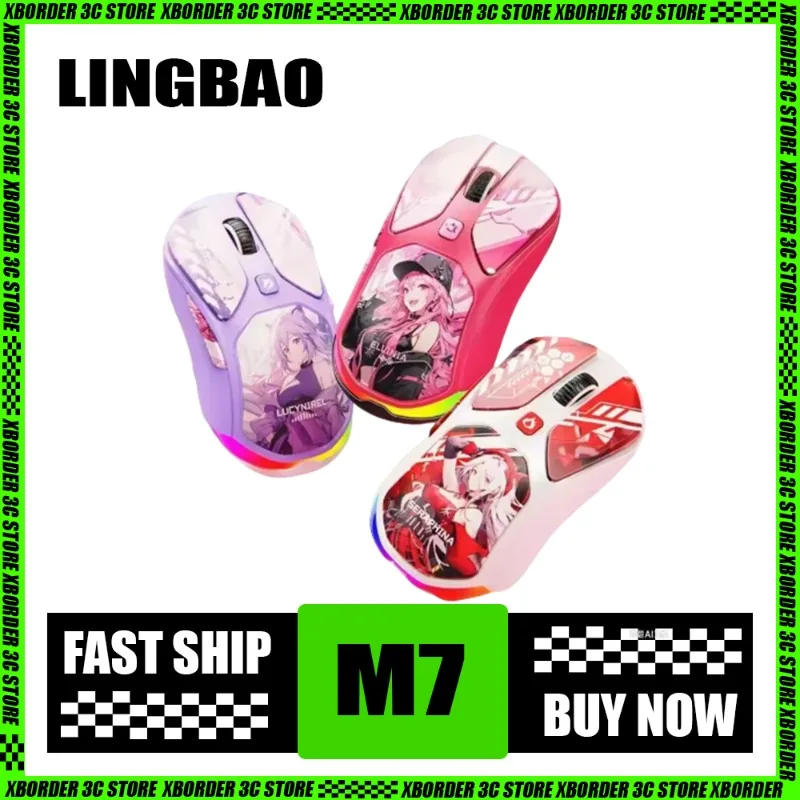 

LingBao M7 аниме-мышь, 3-режимная беспроводная игровая мышь с Bluetooth, легкая эргономичная компактная мышь для программирования макросов