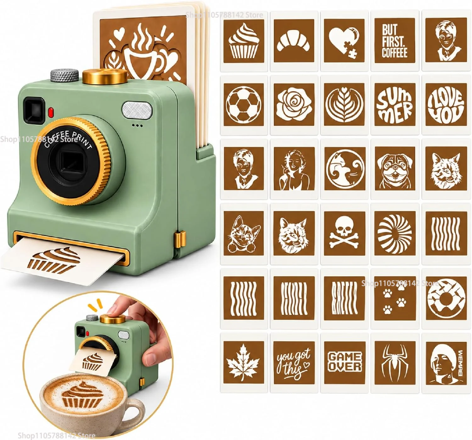 3 Styles 3D Printed Latte Art Camera,Holiday Party Gift Fully Mechanical One-Click Coffee Art Maker Home Decor for Cappuccino