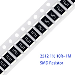 50PCS/Lot 2512 SMD Resistor 1% 10R ~ 1M 1W Surface Mount Resistance 0 1 10 22 47 100 150 220 330 ohm 4.7K 10K 100K 1R 10R