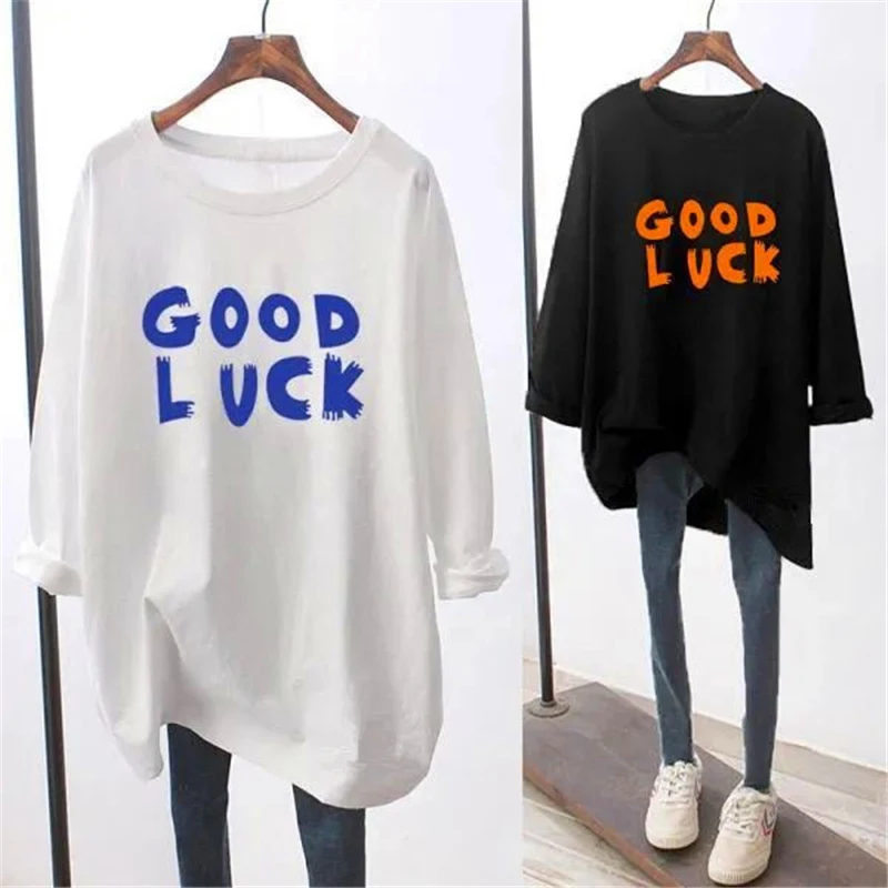 Women Simple Floral Print Oversized Streetwear Cotton T-shirts Spring Autumn Casual O Neck Long Sleeve Tunic Top Female Clothing