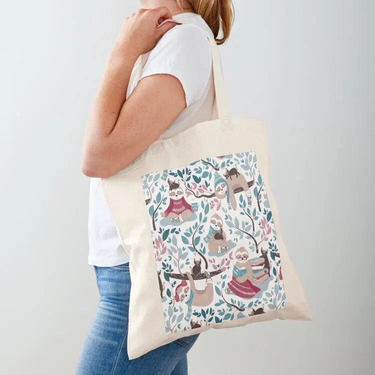 Hygge sloth // small scale // white and red Tote Bag shopper bags for women Customizable tote bag Handbags