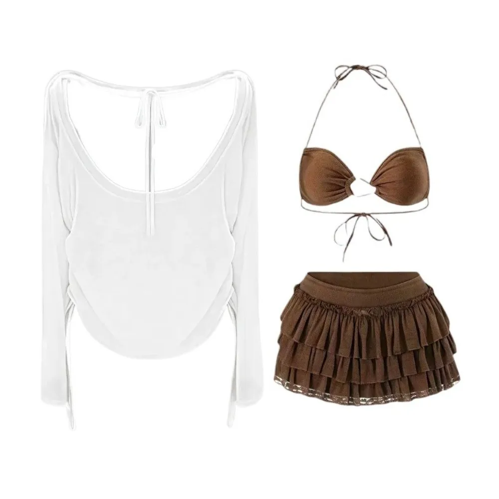 3pcs 3in1 Bikini Sets for Women See-through with cover smock Summer Bathing Suits Sexy Sweet Separate Swimsuit for Pool Party