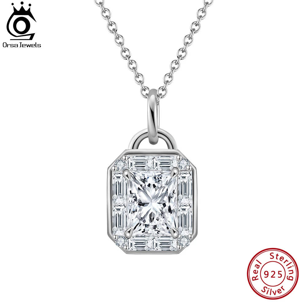 

ORSA JEWELS 45cm Full Tennis Pendant Necklace Silver Color Choker Chain Sparkling CZ Zirconia for Women Men Jewelry Gifts LZN11