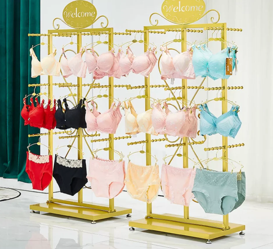 

Underwear display rack, gold clothing store, bra rack, women's clothing store, floor standing underwear display, sock rack