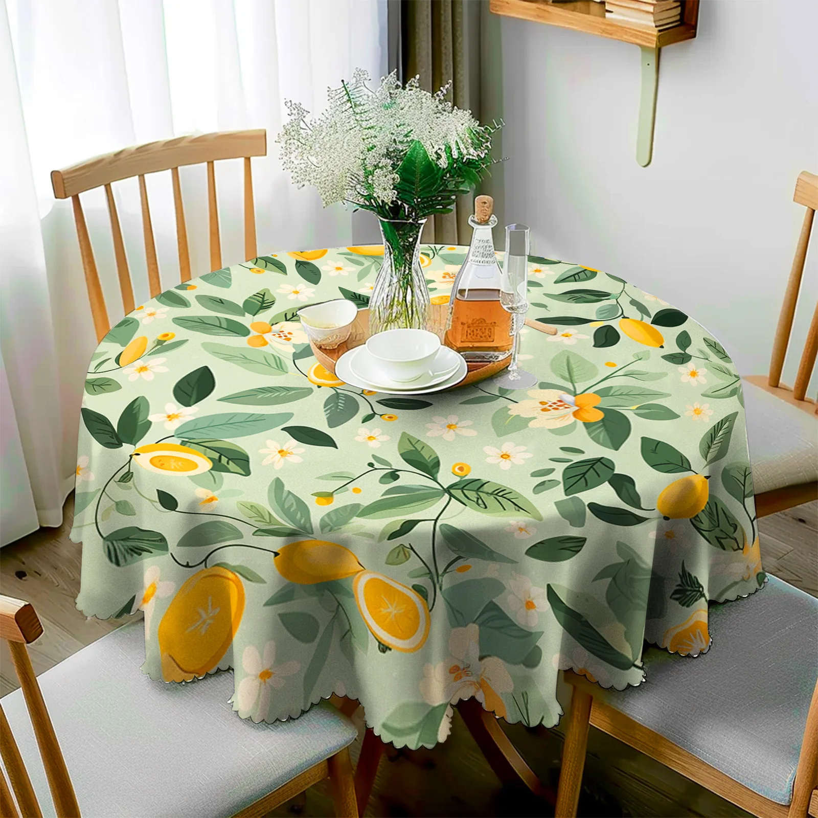 1 Piece, Fresh and Simple Lemon Print Tablecloth, Embossed Edges, Round/Rectangular Tablecloth, Suitable for Home Kitchen, Living Room Dining Table, Balcony Coffee Table, Holiday Party Tabletop Decoration Tablecloth, Outdoor Picnic Decoration, Coffee Table Tabletop Decoration Tablecloth Table Cover, Perfect Holiday Gift, Suitable for Spring, Summer, Autumn, and Winter-H007