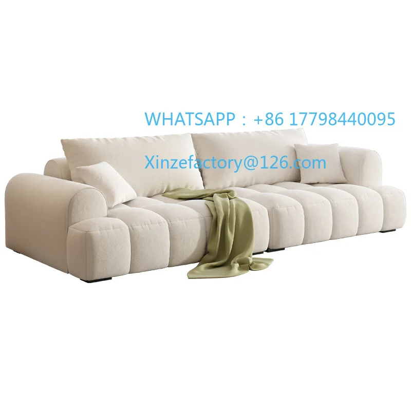 

Customizable Puff Fabric Sofa Marshmallow Nordic Cream Style Small Unit Leather Sofa