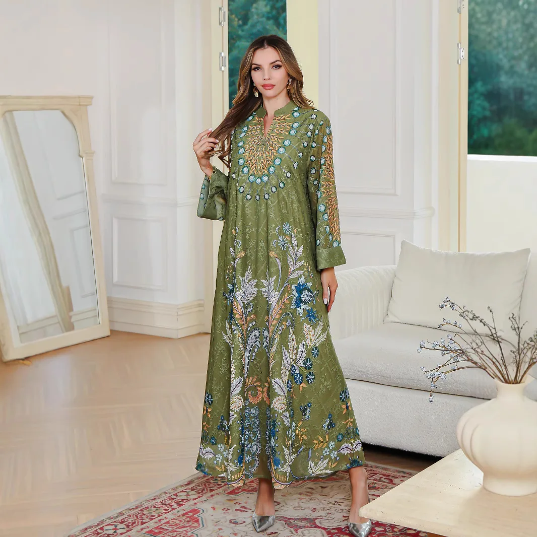 

Eid Women Muslim Dress Abaya Embroidery Diamond Dubai Vestidos Largos Party Caftan Jalabiya Ramadan Kaftan Arab Long Robe 2025