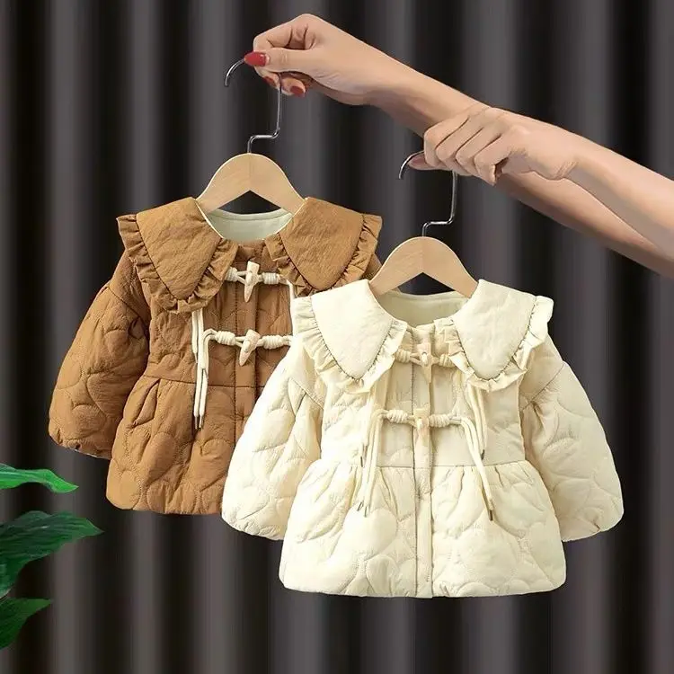 Girls' cotton jacket winter clothing 2025 new cotton jacket baby medium long children's thick warm cotton clothing