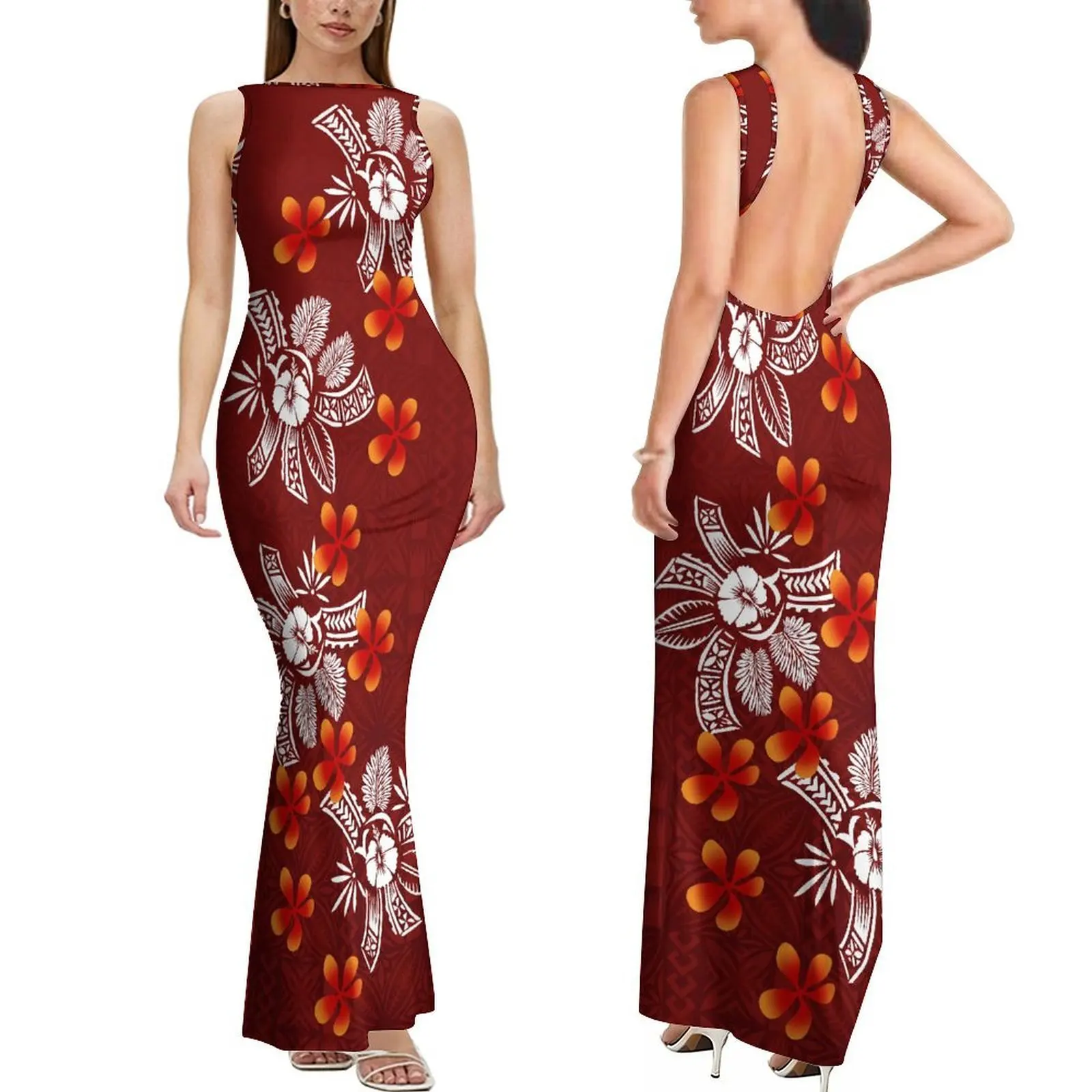 Polynesian Custom-Designed Stylish Comfortable Sleeveless Long Slim Sexy Backless Women'S Dress Elegant Evening Dress