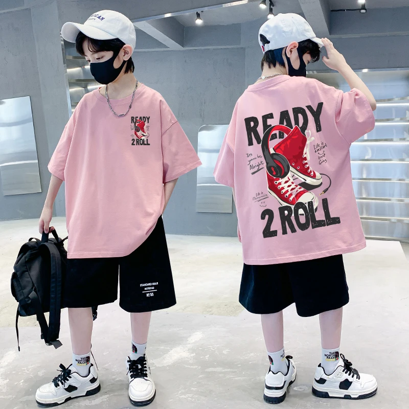 

2025 Children's Clothing Korean Trendy Shoes Print Graphic T Shirts Boys Summer Cotton Short-sleeved T-shirt Tops Kids Clothes