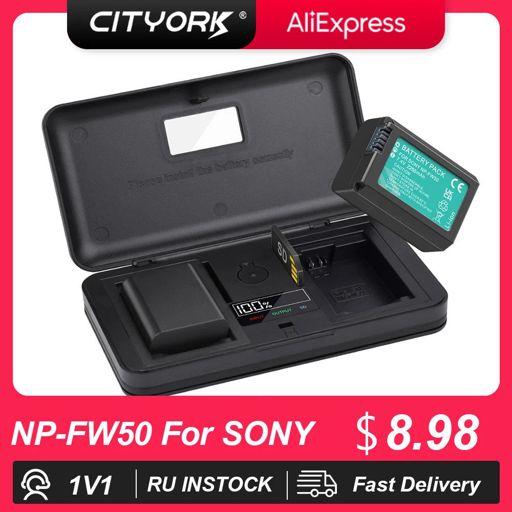 

NP-FW50 NP FW50 Battery +2 IN 1 Storage Box Charger for Sony Alpha A6500 A6300 A6000 A5000 NEX-3 A7 A7RII A7SII A7S ZVE10