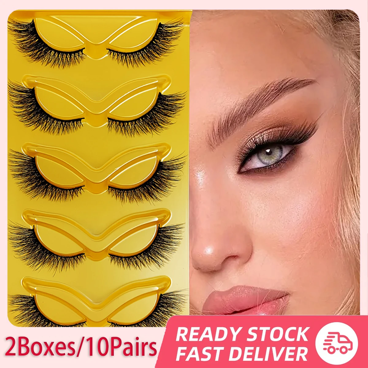 2 กล่อง/10 คู่ Cat Eye Lashes Wispy Fake Lashes Fluffy Cat Eye Lashes Extensions ขนตาปลอม