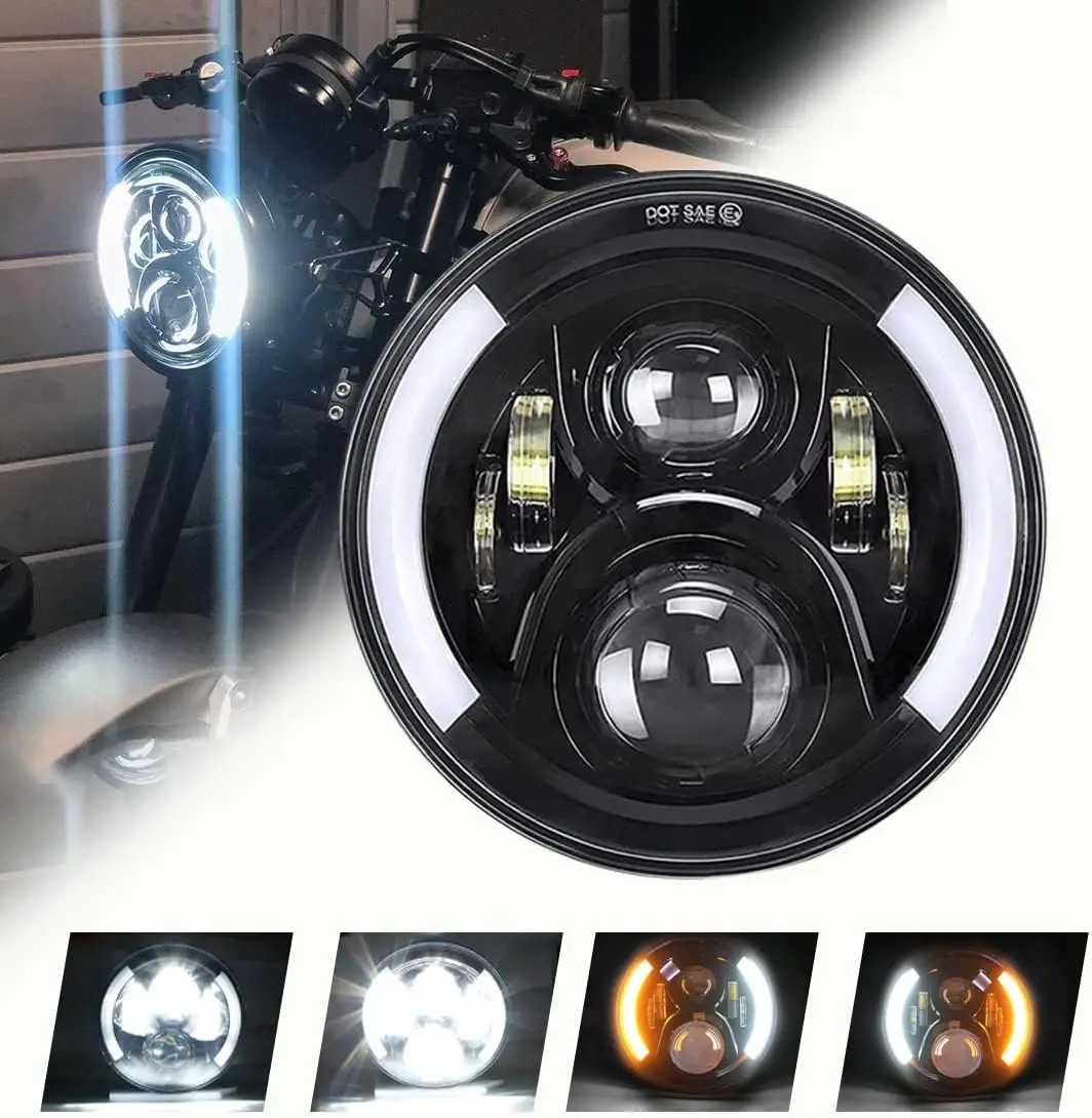 7 Inch Led Auto Koplamp Motorfiets LED Koplamp DRL Angel Eyes voor Harley Honda Yamaha Jeep Lada Niva Stedelijke Auto H4 koplamp
