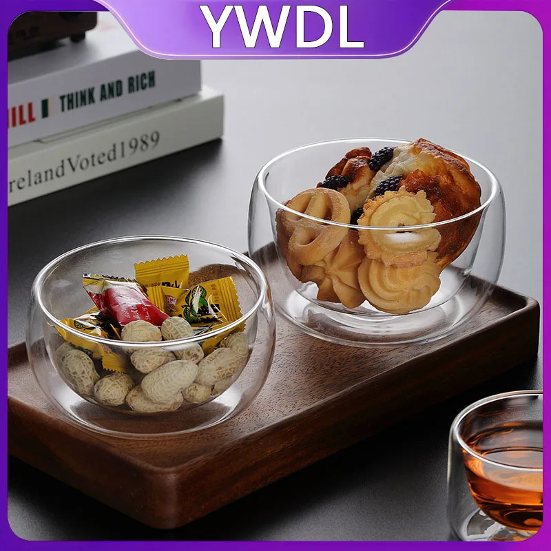 YWDL - Tazones de Vidrio de Doble Pared de 300 ml/500 ml, Tazones de Postre de Borosilicato de Alta Calidad, Tazones para Servir Ensaladas, Yogur, Helado, Sopa