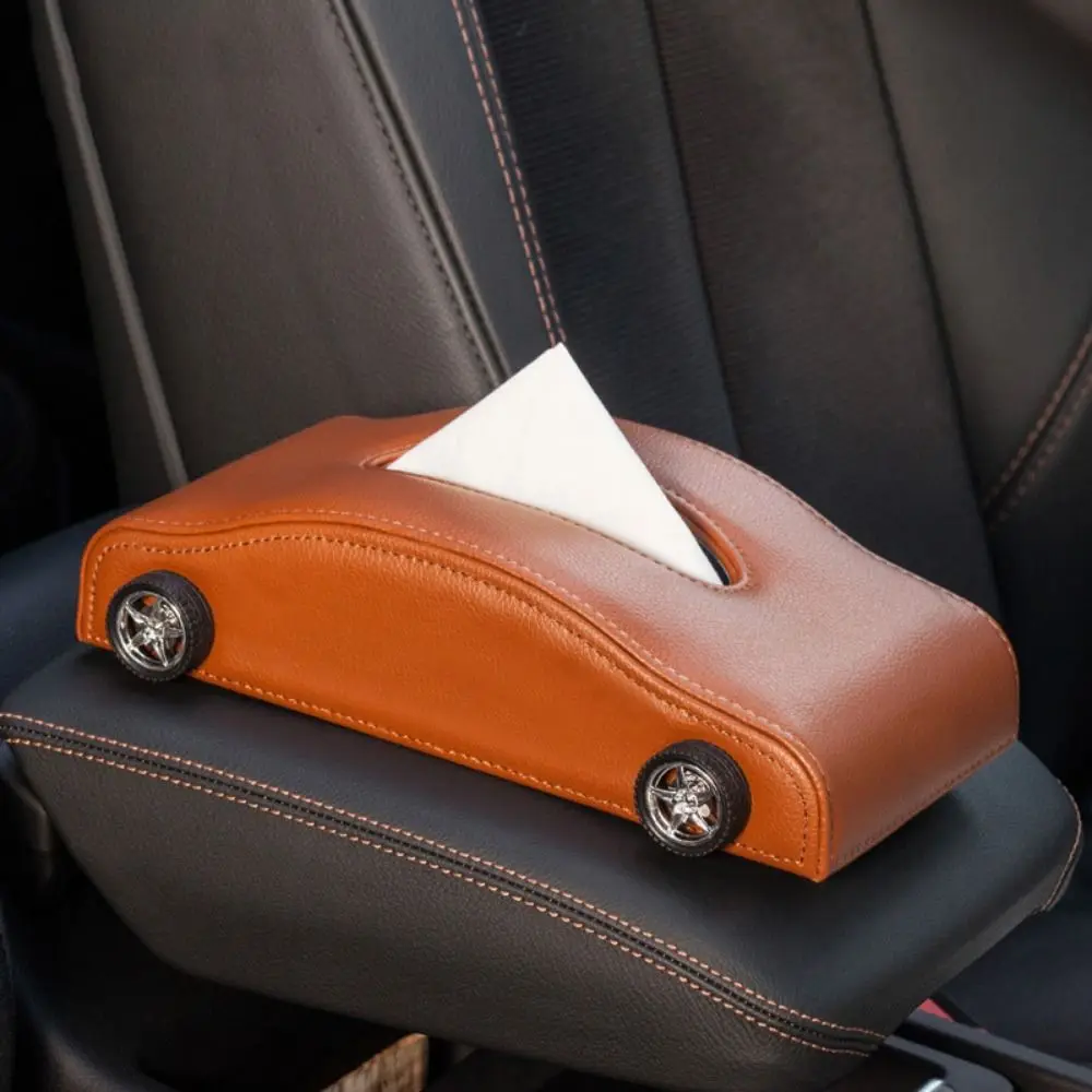 Creative Car Shape Tissue Box Decorative Simulated Tire Auto Napkin Holder Portable Heat-resistant Car Leather Tissue Organizer