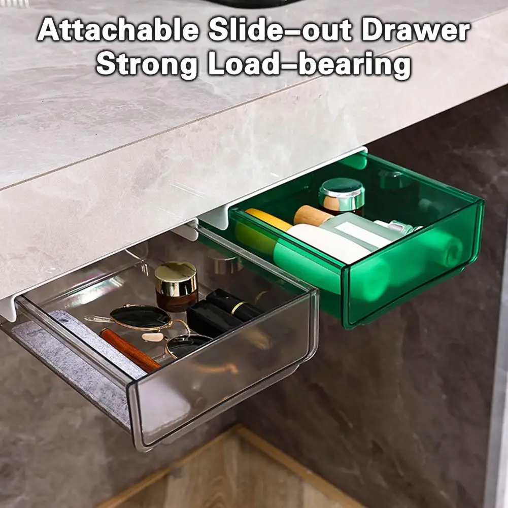 1 Set Drawer Storage Box Convenient Strong Load-bearing under Desk Storage Box Attachable Slide-out Drawer Table Supply