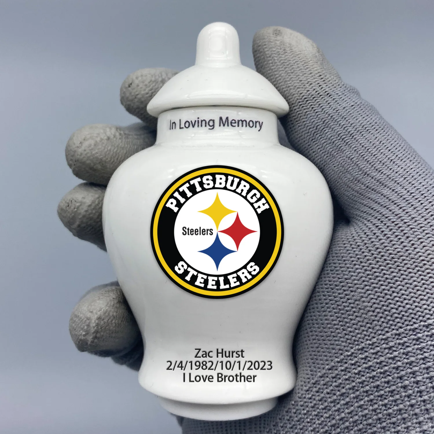 Mini Urn for Pittsburgh Steelers-themed Logo Custom Urn.Send me the name/date you want to appear on the urn by Remarks Message.