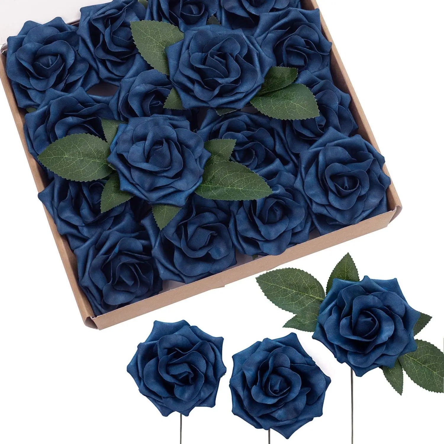 D-seven-flores artificiales azul marino, Rosa Avalanche de 16/32 piezas, rosas falsas de 3,5 "con tallo para ramos de boda DIY, decoración de centros de mesa