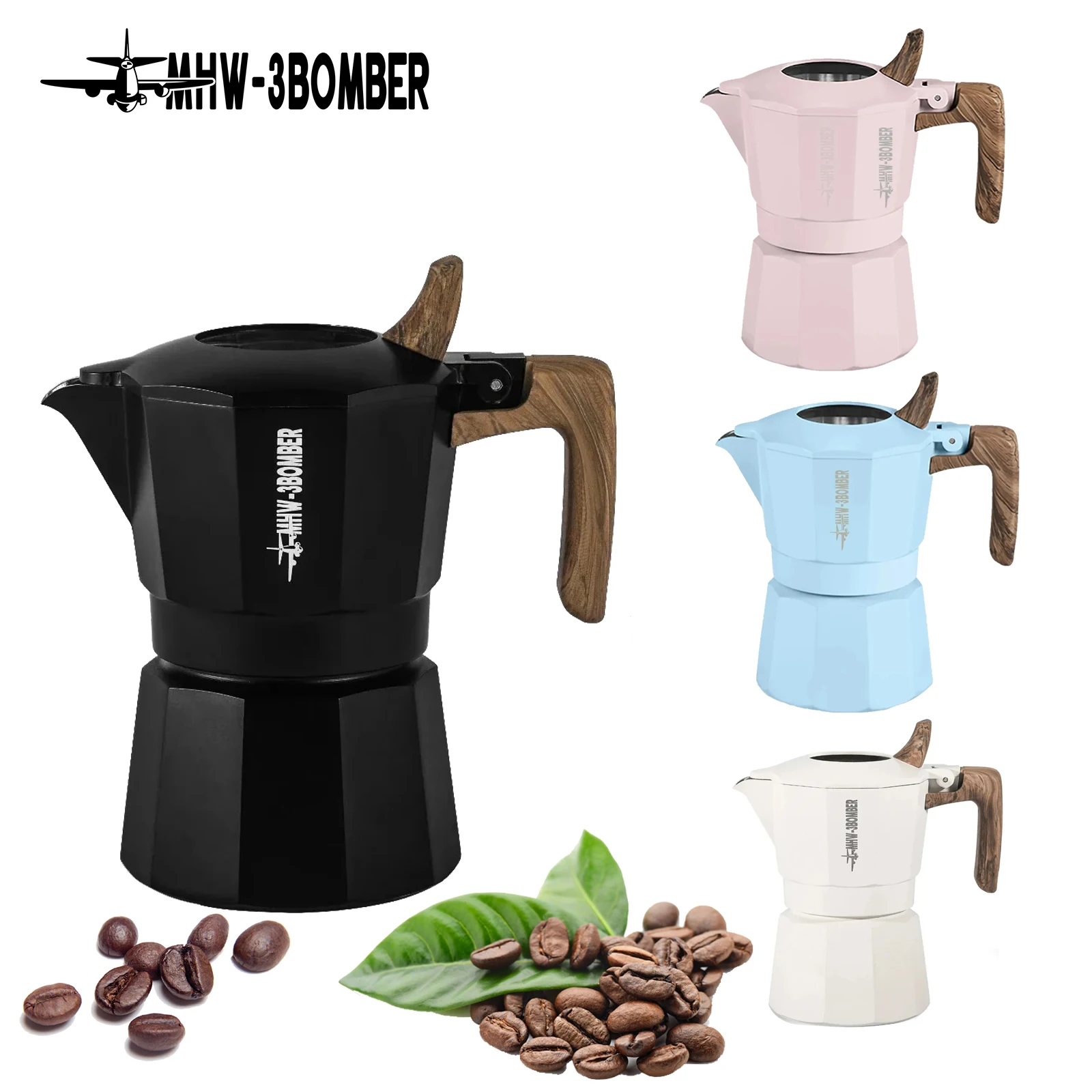 MHW-3BOMBER Italian Moka Pot 2 Cup-Double Valve Espresso Maker for Stovetop,Premium Aluminum Coffee Machine,Rich Crema&Fast Brew