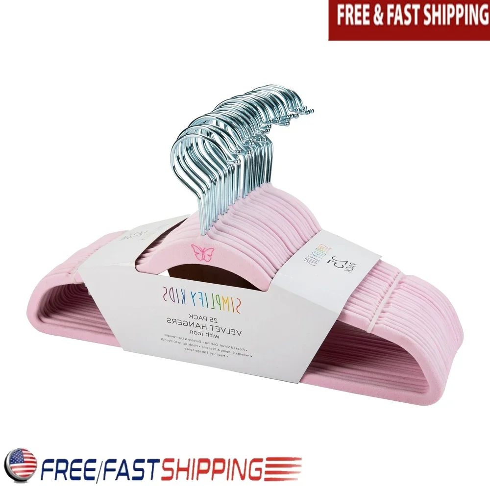 

Kids Velvet Shirt Hangers 25 Pack Non-Slip Durable Lightweight Butterfly Icon Clothes Organizer Closet Space Saving