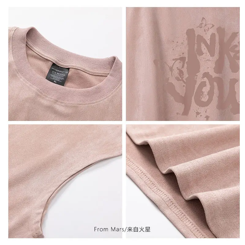 2024 New European and American Vintage Letter Printed Suede Vest Loose Casual Sleeveless T-shirt