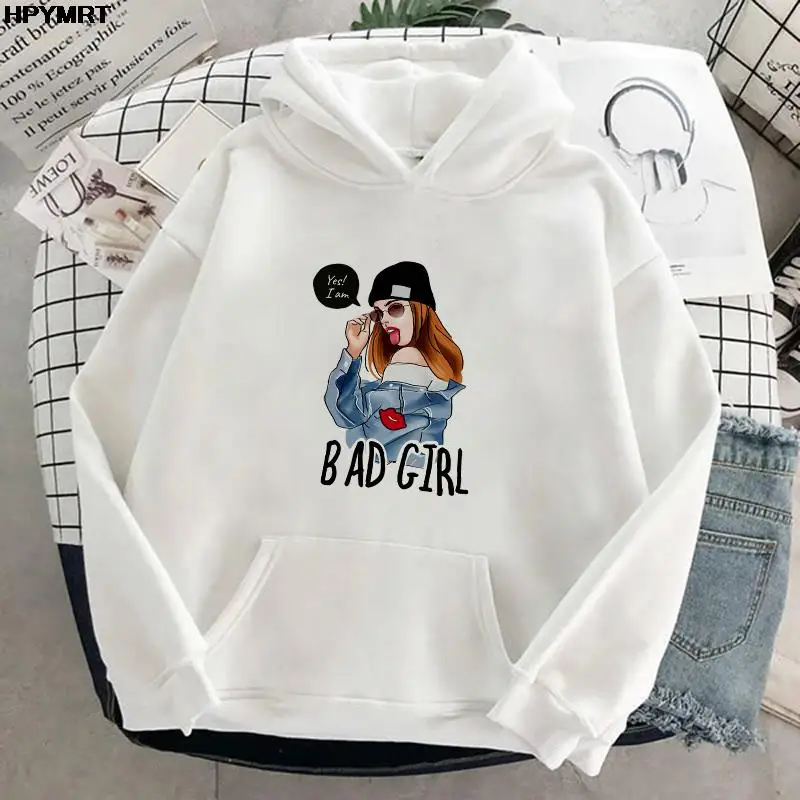 

2022 Fashion ladys girl Tops Casual wild hoodie Cartoon bad girl prints long sleeves pocket Spring Autumn and winter Sweatshirts