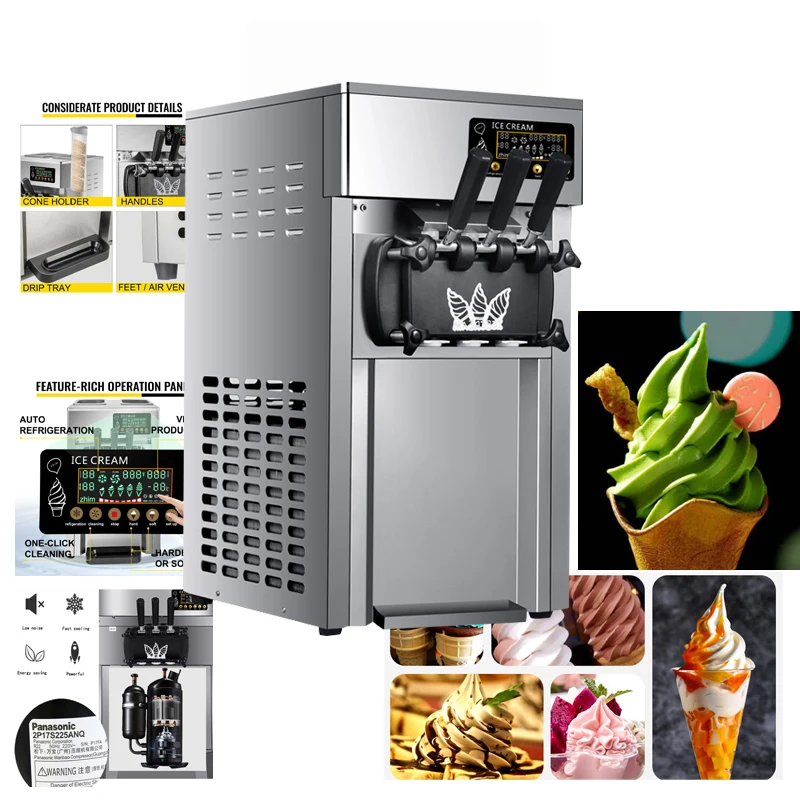 Coffee Shop Dessert Shop Soft Ice Cream Machine Commercial Desktop 220V 110V Sweet Cone Ice Cream Maker Equipment 1200W
