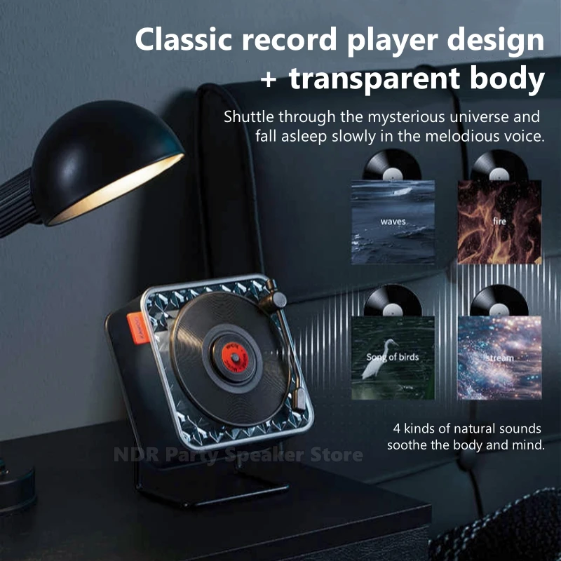 Retro ไวนิลมินิลําโพงไร้สายบลูทูธแบบพกพาเครื่องเล่นเพลงวินเทจพร้อมแผ่นเสียงในตัวสีขาวเสียงรบกวน Sleep Aid ลําโพง