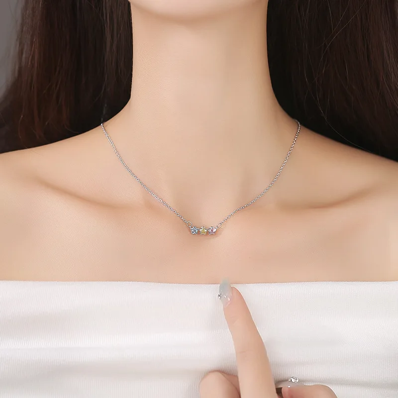 الأوروبية الجديدة 925 الفضة المزاج الدوبامين تألق الملونة الزركون قلادة كهدية حفلة عيد ميلاد الإناث